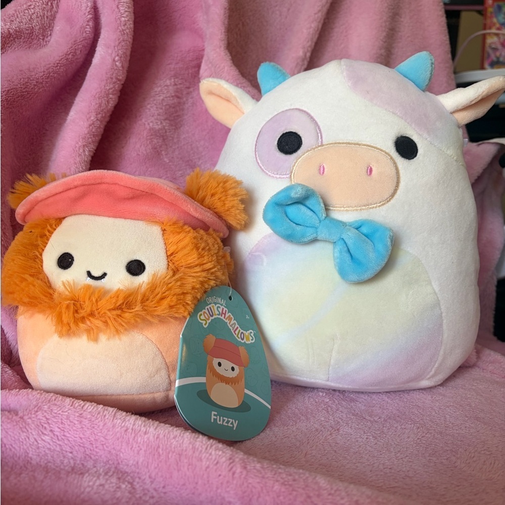Squishmallow Bigfoot fuzzy BNWT + cow Belozi